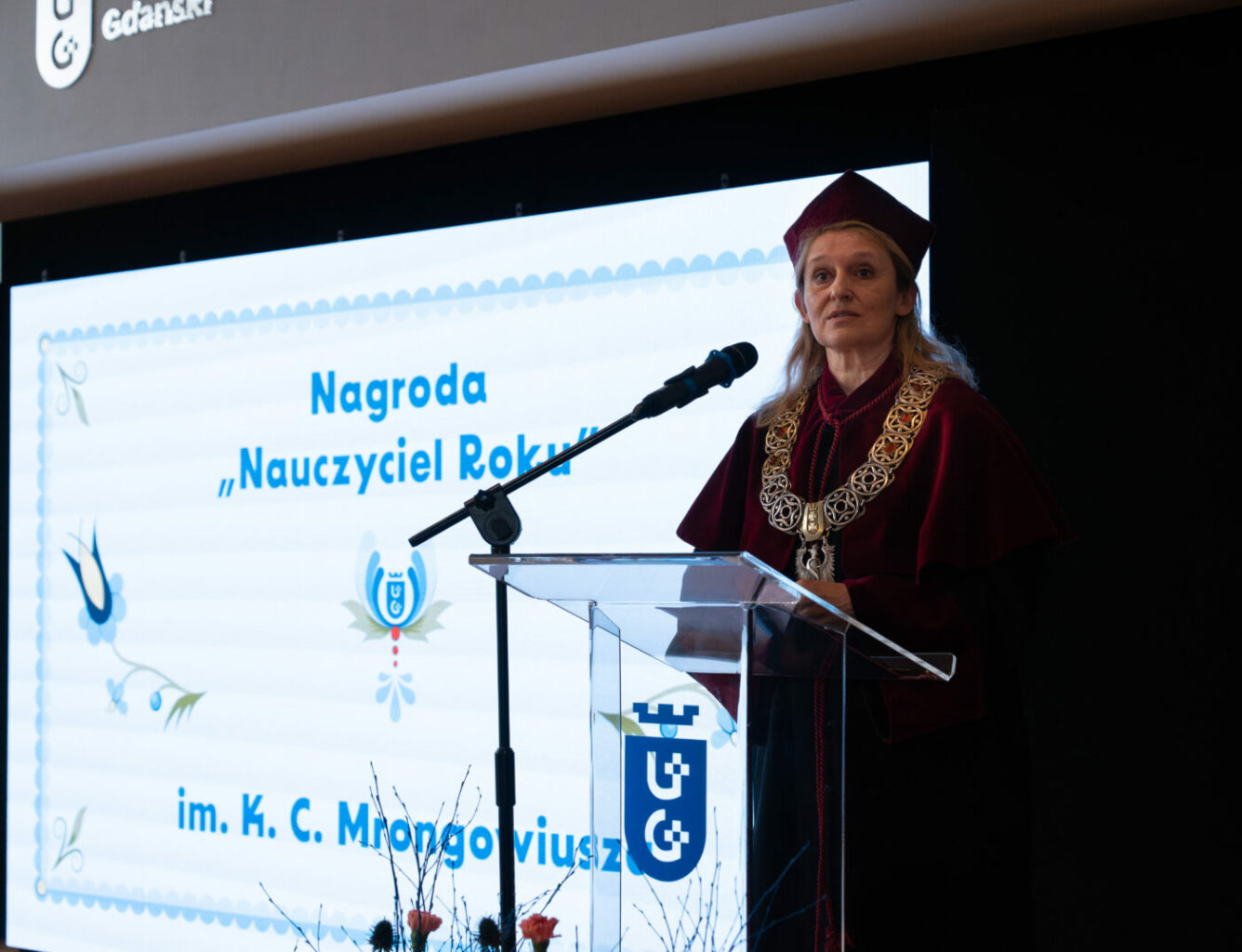 Wręczenie nagród w konkursie „Nauczyciel Roku” im. Krzysztofa Celestyna Mrongowiusza
(Fot. Bartłomiej Jętczak/CKiP UG).